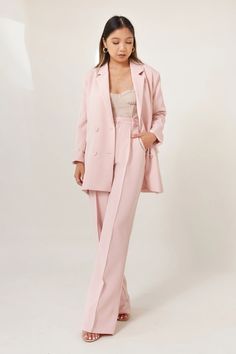 Downtown Trouser - Pink – Wild Rina Pink Girl Outfits, Nude Outfits, Valentine's Day Outfit, Fitted Blazer, Pink Outfits, Boyfriend Fit, High Waisted Trousers, Dress Codes, Pink Girl