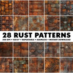 rust patterns for photoshopping and texturing with the title, 28 rust patterns