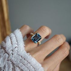 Blue Topaz Diamond Ring, Blue Topaz Engagement Ring Gold, London Topaz Engagement Ring, Blue Emerald Engagement Ring, Emerald Cut Sapphire Engagement Ring, Blue And Gold Ring, London Blue Topaz Jewelry, Engagement Rings Blue, Blue Topaz Rings