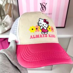 Adorable “Always Kind” Hello Kitty Hat. Snap Back Closure. Perfect For This Summer! New With Tags. Nwt ( Tags- Hats Baseball Caps Hello Kitty Pink Trucker Flowers Cute Kawaii Always Kind Fun ) Cute Pink Baseball Cap For Summer, Cute Pink Summer Baseball Cap, Pink Kawaii Hat One Size Fits Most, Pink Kawaii Cap, Playful Pink Adjustable Baseball Cap, Playful Adjustable Pink Baseball Cap, Kawaii Pink Cap, Cute Pink Cotton Hat, Cute Snapback Mini Hats