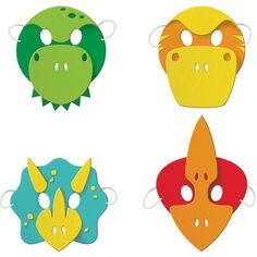 four masks with different shapes and colors