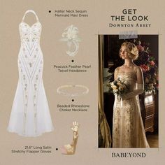 🏰Get the look: Lady Rose Step into the world of Downton Abbey with this gorgeous 1920s-inspired dress that's fit for Lady Rose herself. 1920s Maxi Dress, Gatsby Dresses, 1920s Inspired Dresses, Gatsby Headband, Great Gatsby Dresses, 1920s Dresses, Mermaid Maxi Dress, Retro Style Dress, Gatsby Dress