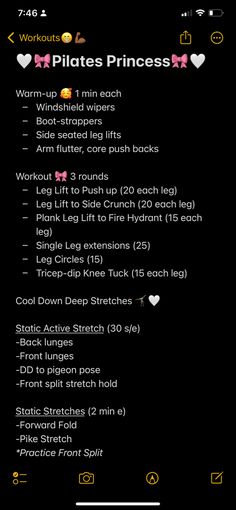 the piles princess workout plan is shown in this screenshote screen shot, which shows