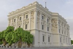 a large white building with trees in front of it