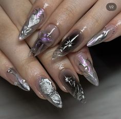 Purple Chrome Nails, Nail Ink, Dark Purple Nails, Concert Nails, Wow Nails, Anime Nails, Nails Aesthetic, Gel Nails Diy, Pretty Gel Nails