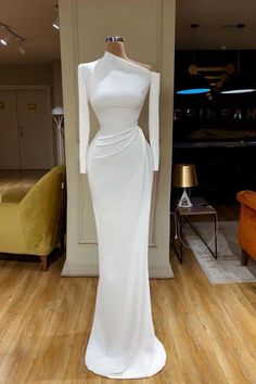 Long Sleeve Mermaid Prom Dress, Evening Dresses Uk, Robes Glamour, One Shoulder Prom Dress, White Long Sleeves, Prom Dresses Long Mermaid, Long Sleeve Prom, Evening Dresses With Sleeves, Evening Party Gowns