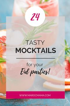 two cocktails with rosemary garnish and the words tasty mocktails for your eid parties