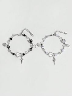 2pcs Punk Style Black And White Pearl Star Bracelet Set, Suitable For Daily Wear, Valentine's Day Gift Multicolor    Copper Alloy     Women Fashion Jewelry, size features are:Bust: ,Length: ,Sleeve Length: Sisters Bracelet, Deftones Bracelet, Sister Bracelet, White Bracelets, Watches Women Fashion, Star Bracelet, Cute Bracelets, Christmas Items, Maternity Bag