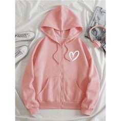 -Item Id 18382725 -Details: Drawstring, Pocket, Zipper -Neckline: Hooded -Sleeve Type: Drop Shoulder -Style: Casual -Type: Zip Up -Color: Pink -Pattern Type: Heart -Sleeve Length: Long Sleeve -Length: Regular -Fit Type: Loose -Fabric: Slight Stretch -Material: Fabric -Composition: 100% Polyester -Care Instructions: Machine Wash, Do Not Dry Clean -Temperature: Spring/Fall (18-25/63-77) -Pockets: Yes -Lined For Added Warmth: Yes -Sheer: No **Open To Offers!!!** **Bundle To Save More** **30% Off Bu Winter Wear Women, Women Sweatshirts, Lined Hoodie, Sports Hoodies, Hoodies For Sale, Sportswear Women, Colorful Hoodies, Heart Print, Winter Wear