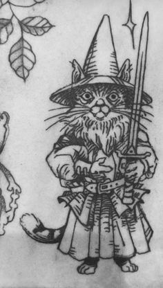 Cat Wizard Tattoo, Cat Wizard Drawing, Wizard Cat Drawing, Wizard Cat Tattoo, Cat Wizard, Wizard Tattoo, Wizard Cat