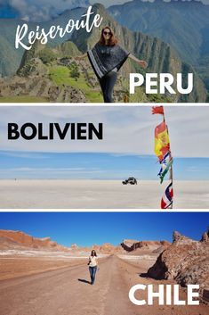 three different pictures with the words, ressorotee peru and bolivien chile