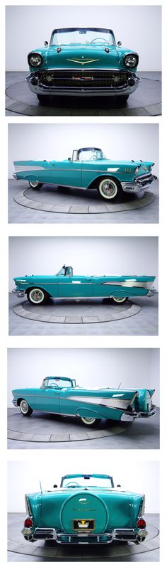 four different views of an old fashioned car in three different stages, from top to bottom