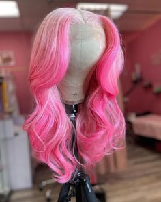 Lace Front Wig Virgin Human Hair Pink Highlight 150%Density 18" Pink Highlight Hair, Highlight Hair, Lace Frontal Wigs, Pink Wig, Red Wigs