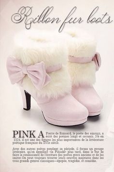 Pretty Pink Coquette, Pink Wishlist Aesthetic, Pink Winter Outfits, Pink Fur Heels, Pink Boots Outfit, Boots With Bows, Ribbon Heels, Pink Deer, Coquette Fashion