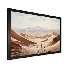 a painting of a person walking in the desert