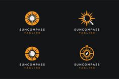 four logos for sun compass, tacopass and tacopaassa on a black background