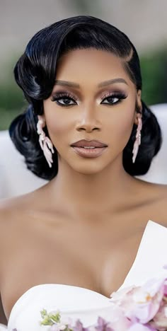 Gilded Glamour Hairstyles, Hairstyles For Black Brides Wedding, Black Hair For Wedding Brides, Black Wedding Hair Updo, Prom Hair Styles For Black Women, Bride Sew In Hairstyles, Wedding Day Makeup Smokey Eye, Black Brides With Veils, Black Hairstyles For Weddings The Bride