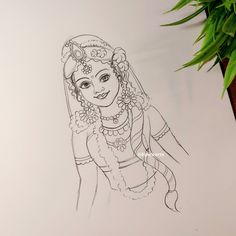 Radha Rani Drawing, Blouse Painting, God Painting, Pencil Sketches Easy, Mata Rani, Pencil Sketch Images, Easy Cartoon Drawings, Easy Love Drawings