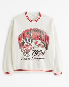 Men's University of Wisconsin Graphic Crew Sweatshirt | Men's Clearance | Abercrombie.com The Ohio State University, University Of North Carolina, University Of Miami, University Of Wisconsin, Men's Tops, Suits Coats, Crew Sweatshirts, Fleece Fabric, Oversized Fits