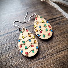 Christmas Earrings Wood, Painted Wood Christmas Earrings, Handmade Wood Drop Earrings, All Out, Hand Painted Earrings Wood, Canis Major, Beginner Wood Burning, Decorations Lights, Brown Wood Drop Earrings