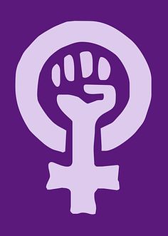 a purple background with a white symbol in the middle and an image of a fist