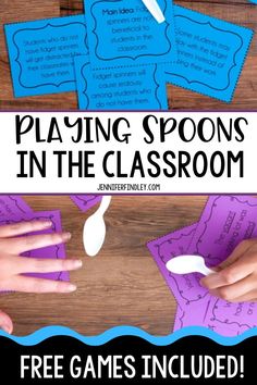 two hands holding spoons in the classroom with text reading playing spoons in the classroom