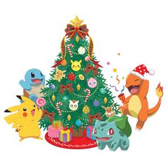 the pokemon christmas tree is decorated with many different characters