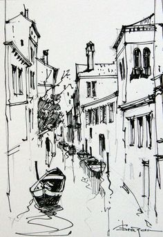 black and white drawing of boats in the water