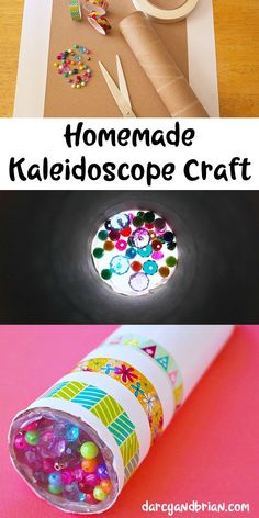 homemade kaleidoscope craft for kids to make with paper, beads and glue