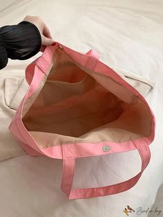 BirdinBag - Stylish Solid Color Tote Bag for Fashionable Women with Letter Print Pink Large Capacity Rectangular Shoulder Bag, Large Capacity Pink Tote Shoulder Bag, Pink Shoulder Bag With Large Capacity For Everyday Use, Pink Shoulder Bag For Daily Use, Pink Shoulder Box Bag For Daily Use, Large Capacity Pink Box Bag For School, Pink Large Capacity Satchel Shoulder Bag, Pink Large Capacity Satchel Box Bag, Pink Satchel Box Bag With Large Capacity