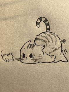 a drawing of a cat laying down next to a mouse