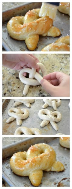 the process of making pretzels is shown here