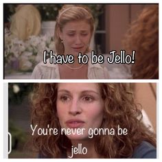 two pictures with the same caption in different languages, one saying you're never going to jello