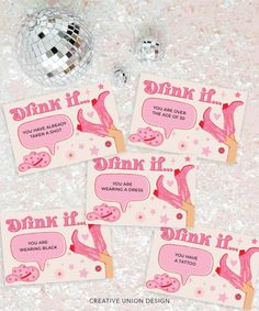 four pink stickers that say drink if, drink if