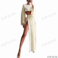 Stylish and Cozy Two-Piece Set for Everyday Wear Suit Pattern, Rave Outfit, Split Skirt, Linen Casual, Linen Women, Dress Clothes For Women, Elegant Woman, Short Tops, Women Crop