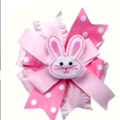 Adorable, Pink And White With Felt Bunny, Hair Bow Clip. Bunny Hair, Valentine Hair, Hair Bow Clip, Felt Bunny, Easter Hair Bow, Bow Clip, Easter Hair, Kids Hair Accessories, Bow Clips