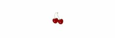 two red cherries hanging from a hook on a white background with space for text