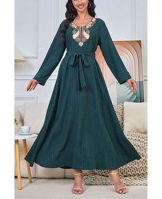 Get 10% off now! Buy modest dark green vneck muslim dress long sleeved at cheap price online. Free stable shipping and pro custom service since 2009. Green V-neck Long Sleeve Dress For Fall, Modest Green Maxi Dress For Eid, Modest Green V-neck Maxi Dress, Green Long Sleeve Dress For Eid, Elegant Dark Green Long Sleeve Maxi Dress, Green V-neck Abaya, Long Sleeve Green Abaya For Spring, Green Long Sleeve Abaya For Spring, Spring Green Long Sleeve Abaya