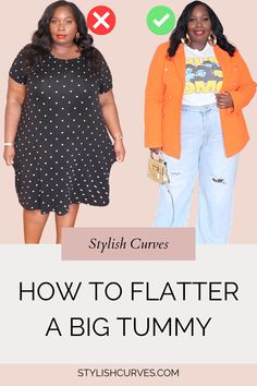 Tips On How To Hide A Tummy With Flattering Stylish Clothes Plus Size Oval Shape Outfits, Plus Size Clothing Tips, Clothing Style Plus Size, Apron Tummy Fashion, How To Dress A Menopausal Belly, B Belly Outfits Plus Size, Best Jeans For Plus Size Women, Plus Size Outfits With Jeans, Plus Size Flattering Outfits