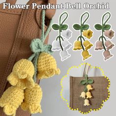 there are crocheted flowers attached to the handle of a purse