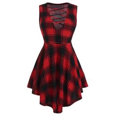 Plus Size Plaid Print Crisscross Strappy Asymmetrical Tank Top - Red - 4K03656513 - Women's Clothing, Plus Size Women's Clothing  #PlusSizeWomensClothing #Women's #Clothing # #Plus #Size #Women's #Clothing Cheap Red Shirt With Screen Print, Cheap Red Collared Shirt, Cheap Fitted Plaid Shirt, Black Dress Top With Red Buffalo Plaid, Red Plaid Alternative Dress, Casual Cheap Skirt For School, Cheap Casual School Skirt, Cheap Black Asymmetrical Skirt, Cheap Black Overalls For Spring