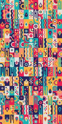 an abstract pattern with many different colors and shapes