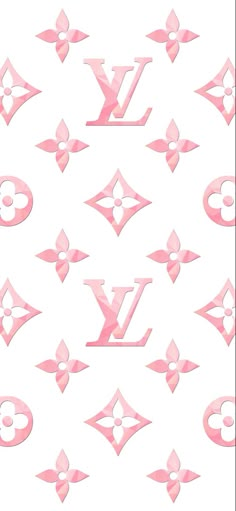 the louis vuitton logo is shown in pink and white, as well as other symbols