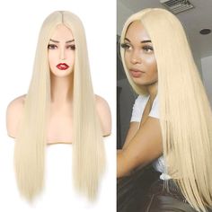 Long Straight Blonde Wigs Middle Part None Lace Wigs for Women Cosplay Wig Party | eBay Honey Blonde Straight Hair, Blonde Wig Straight, Long Bob Wig, 613 Blonde Wig, Hairstyles For White Women, Blonde Cosplay Wig, Blonde Straight Hair, Blonde Cosplay, Wig Ideas Black Women