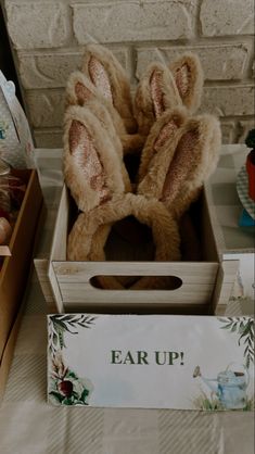 two stuffed animals in a box on a table