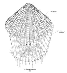 an architectural drawing of a large structure with all the details labeled in each column and section