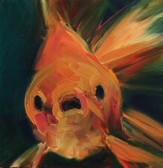 a painting of a goldfish with its mouth open