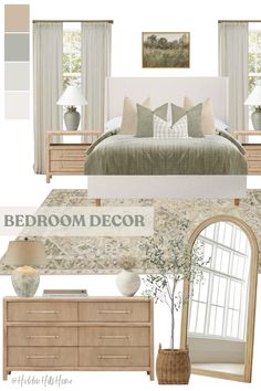 the bedroom is decorated in neutrals and browns