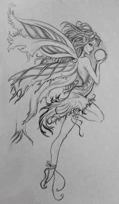 a pencil drawing of a fairy with wings