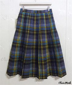 Olivia Mark - Vintage Plaid Mermaid Skirt with Pleats and Knit Detailing Grid Skirt, Blue Plaid Skirt, Midi Skirt Pattern, Faux Leather Pencil Skirt, Plaid Pencil Skirt, Knee Length Skirt Pencil, Wool Pencil Skirt, Skirt Pleated, Fish Tail